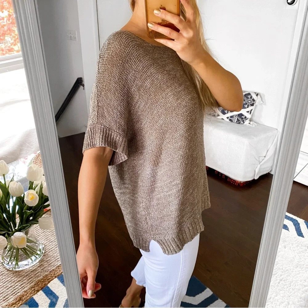 🐚 CASUAL TAN LOOSE FIT KNIT SHORT SLEEVE SWEATER!